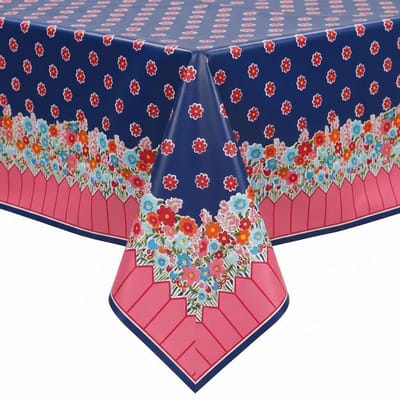 Protecttable - Rond Mexicaans Tafelzeil Lente Donkerblauw ⌀118cm - Tafelkleed Afwasbaar - Kunststof