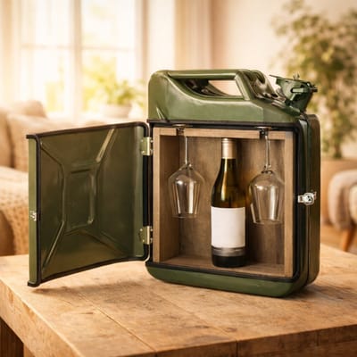 Jerrycan Wijnbar - Groen - Handgemaakt - Incl. 2 Wijnglazen - Cadeau