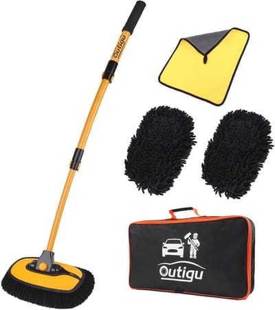 3-in-1 Autowasborstel met Telescoopsteel en Chenille Microvezel Dweilen voor Auto en Vrachtwagen
