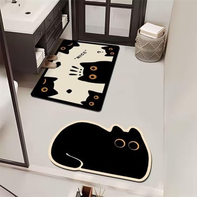 Tweedelig Cartoon Kitten TPR Badkamer Badkamer Toiletdeur Sneldrogende Mat Entree Deur Entree Deur 40*60cm+40*60cm（2.5mm） black