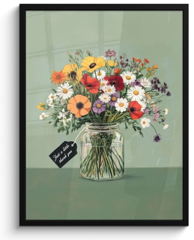 Poster in lijst - Fotolijst 50x70 cm - Posters - Bloemen - Vaas - Kaartje - Posterlijst zwart - Decoratie - Wanddecoratie woonkamer - Muurdecoratie slaapkamer