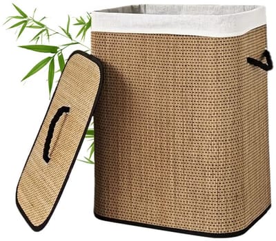 uJOY Wasmand - Bamboe buitenkant - Ruime inhoud van 72 liter - Praktisch deksel - Multifunctioneel gebruik - Stabiele bodem