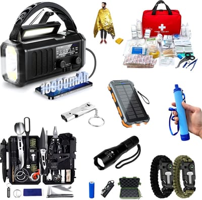 DreamGoods Noodpakket voor thuis & Outdoor - Alles-in-één Overlevingspakket - voor Oorlog, Stroomuitval & bij Rampen - 10.000mAh Solar Noodradio - Incl. Survival Kit - Noodpakket Overheid Laatste Nieuws - Kamperen - Noodpakket voor thuis 72 uur