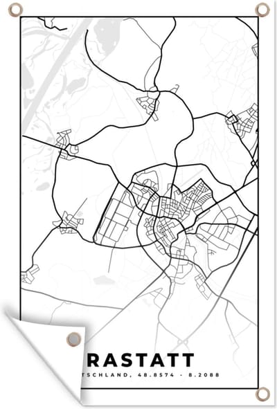 Muurdecoratie Stadskaart - Rastatt - Kaart - Plattegrond - 120x180 cm - Tuinposter - Tuindoek