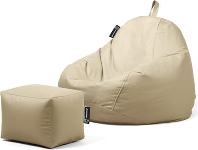 Zitzak met Voetenbank - Zitpoef Poef - Ontspannen Zitten - Waterafstotend Materiaal - Origineel Formaat - Beige
