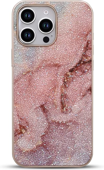 Casemania Hoesje Geschikt voor Apple iPhone 16 Pro - Roze - Diamant Marmer Glitter Back Cover