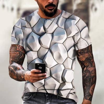 Mode T-shirts Voor Mannen 3D Print Onregelmatig Patroon Mannenkleding Straat Ontwerper Korte Mouwen Oversized Top T-shirts Casual Sportkleding 6XL gray