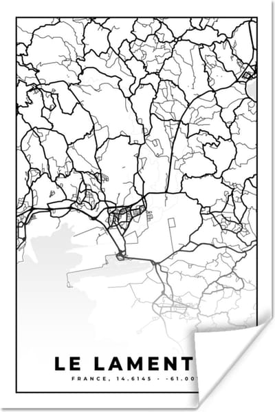 Poster Stadskaart – Frankrijk – Kaart – Le Lamentin - Plattegrond - Zwart wit - 120x180 cm XXL
