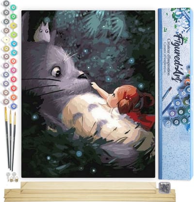 Figured'Art Schilderen op Nummer Volwassenen canvas Muis en meisje - Handwerk acrylverf Kit DIY Compleet - 40x50cm met DIY houten lijst