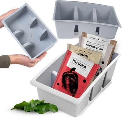 KADAX Opbergdoos voor kruiden, specerijen, doos met twee vakken, opbergdoos van kunststof met handgrepen, keukenorganizer, kruidenorganizer (lichtgrijs)
