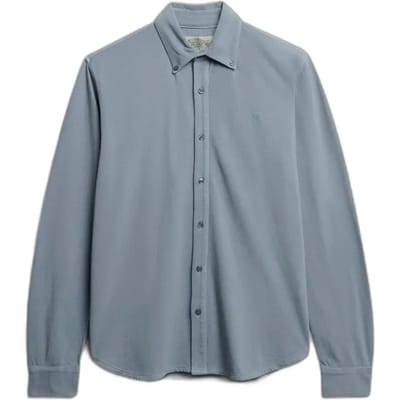 Superdry - Vintage Destroy Piqué Overhemd met Lange Mouwen - Heren - Lange mouwen shirts
