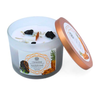 Green Tree - Edelsteenkaars - Aromatherapie - Geurkaars - Cleansing - Sandalwood - met edelstenen - 256g