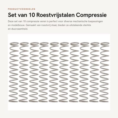 Dailygoods- Compressieveren 10x - Duurzaam Roestvrij Staal - Precisiegrootte 50mm - Buitendiameter 8mm - Draaddikte 0,8mm - Betrouwbare Prestaties - Veren