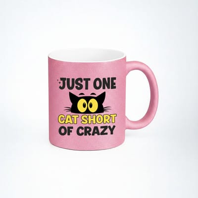 Roze Koffiemok "Just One Cat Short of Crazy" - Uniek Cadeau voor Kattenliefhebbers
