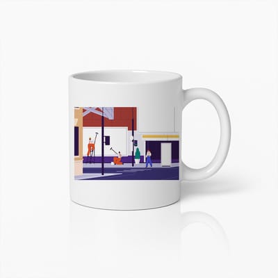 Stedelijke Straatwerkers Kunst Mok – Moderne Stadsscène Keramische Koffiebeker – 330ml
