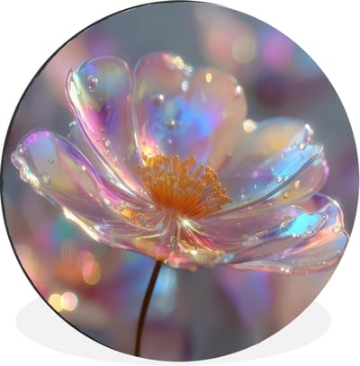WallCircle - Wandcirkel - Muurcirkel - Bloem - Transparant - Pastelkleuren - Druppels - Aluminium - Dibond - 30x30 cm - Binnen en Buiten