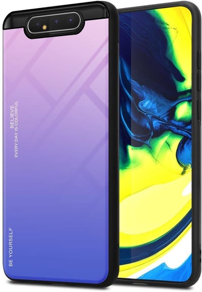 Cadorabo Hoesje geschikt voor Samsung Galaxy A80 / A90 4G in ROZE - BLAUW - Tweekleurige beschermhoes van TPU-silicone Case Cover en achterzijde van gehard glas