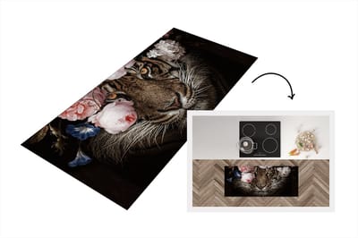 Keukenloper - Loper keuken - Tijger - Bloemen - Dierenkop - 120x50 cm - Keukenloper vinyl