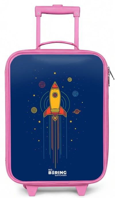 NoBoringSuitcases.com® - Kinderkoffer roze - Kindertrolley meisje - Raket - Planeten - Sterren - Koffer kind lichtgewicht - Reiskoffer trolley voor kinderen - Koffertje met lichtgevende wieltjes - Rolkoffer