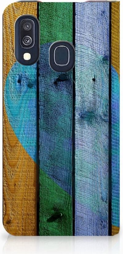 Samsung Galaxy A40 Book Wallet Case Wood Heart - Cadeau voor je Vriend