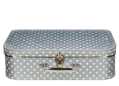 Kinderkoffer sterren - zilver - 35 cm - karton - logeerkoffer / opbergkoffer - kraamcadeau