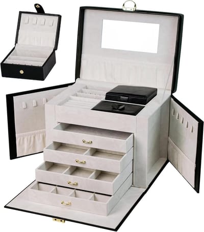 Juwelendoos met slot - Opbergkistje sieraden - Sieraden organiseren - Inclusief reisetui - 26 x 19 x 21.8 cm - Zwart