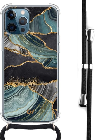 Casevibes - Telefoonhoesje met koord - Geschikt voor Apple iPhone 12 - Marble Jade Stone - Groen -