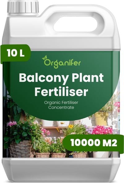 Vloeibare Meststof Voor Balkonplanten 10 L Voor 10000 M2 - Npk 2-1-8 - Balkonplanten - Bloemproductie - Lange Bloeiperiode - Volle Plantstructuur - Windbestendig - Hittebestendig - Droogtetolerantie - Sterke Wortels - Balkonbakken - Organifer