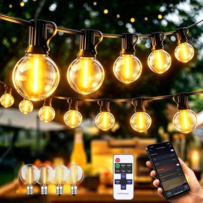50M Lichtsnoer Voor Buiten LED, APP + Afstandsbediening Lichtslingers Voor Buiten Led-Lichtsnoer Ledlampen IP44, Waterdicht, Decoratie Voor Tuin, Buiten, Stekker, Warmwit, Voor Terras