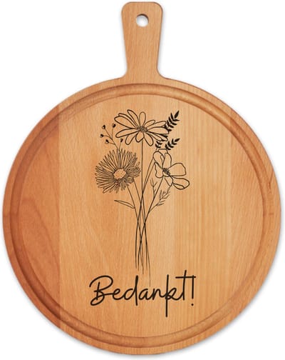 Bedankt! Borrelplank JM Woods Borrelplank - 30 cm - Serveerplank - Hapjesplank - Kaasplank - Pensioen - Afscheid - Cadeau tip!