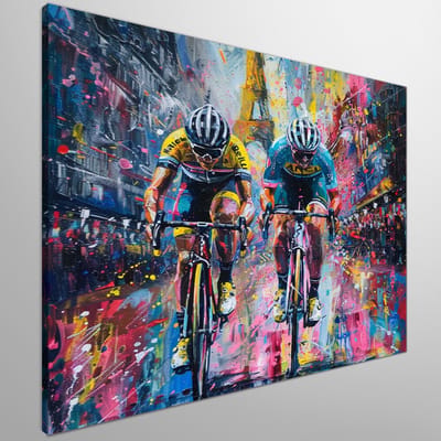 Ronde van frankrijk | Fietsen door de Franse bergen: een artistieke wielersymfonie | Kunst - 20x20 centimeter op Canvas | Foto op Canvas