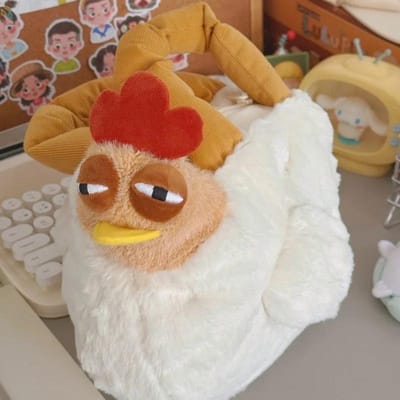 Pluche Kippen Knuffeltas Lelijke Kip Vorm Handtas Grappige Kawaii Kip Grote Haan Pop Schoudertas Portemonnee Voor Vrouwen Kinderen Cadeaus Speelgoed white
