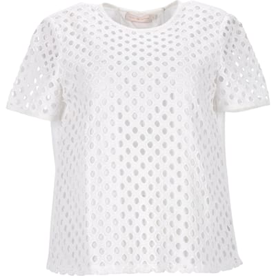 Tory Burch T-shirt met oogjes aan de voorkant in wit katoen