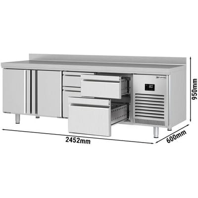GGM Gastro Kühltisch Premium PLUS - 2452x600mm - mit 2 Türen - 4 Schubladen - mit Aufkantung