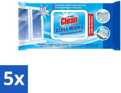 5 x At Home - Clean - Glas Reinigingsdoekjes - Reinigt Streepvrij - 40 Doekjes - Reinigingsdoekjes Glas - Streepvrij Reinigen - Glas Reinigen - Ruiten Reinigen - Spiegels Reinigen