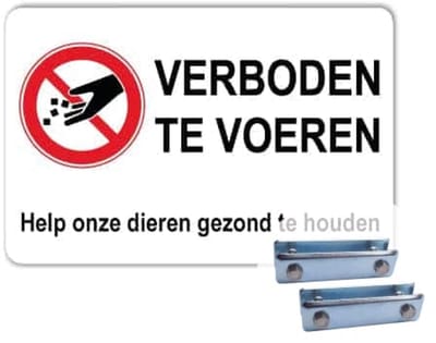Bord Verboden te voeren - Weerbestendig Aluminium - 40x60 cm - Bevestiging: Met hekbeugels (voor spijlen- of gaashek)