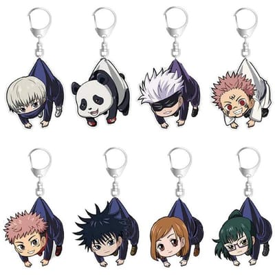 8 Stuks Jujutsu Kaisen Sleutelhanger Acryl Cartoon Figuur Yuji Itadori Kugisaki Nobara Sleutelhangers Metalen Houder Sleutelring Sieraden Cadeaus 5.2cm gray