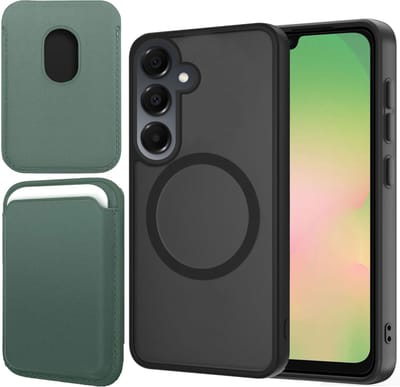 Hoesje + Pasjeshouder geschikt voor Samsung Galaxy A56 / A36 - Portemonnee geschikt voor MagSafe - Magnetisch - Pasjes Houder - Creditcardhouder - Groen