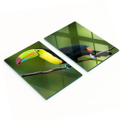 Set van snijplanken van gehard glas met toekanafbeeldingen, 2x40x52 cm