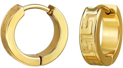 Joy Ibiza - Oorbellen - Oorringen 14 mm / 4.1 mm - Grieks meander patroon - Chirurgisch staal - klap scharnier sluiting - ip/pvd gold plated