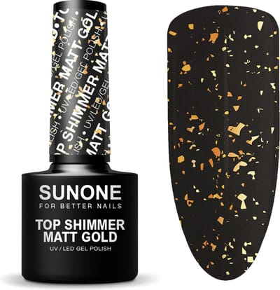 SUNONE UV/LED Top Shimmer Matt Gold 5ml. - Transparant, Goud - Mat - Top en/of basecoat - Gel nagellak