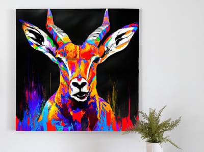 Kleurige antelope op een donkere achtergrond | Kleurige antelope op een donkere achtergrond | Kunst - 20x20 centimeter op Dibond | Foto op Dibond