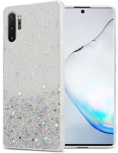 Cadorabo Hoesje geschikt voor Samsung Galaxy NOTE 10 PLUS in Transparant met Glitter - Beschermhoes van flexibel TPU silicone met fonkelende glitters Case Cover Etui