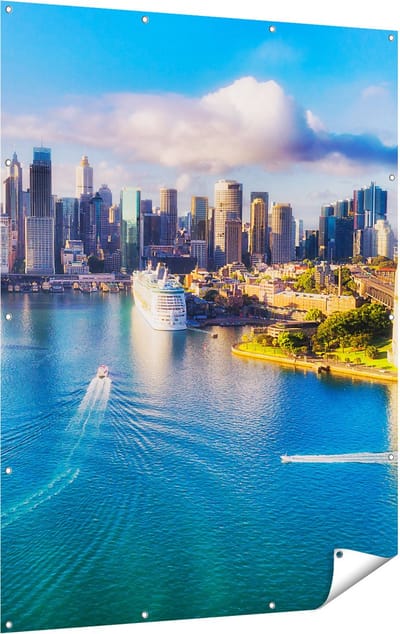 Gards Tuinposter Sydney Stad bij de Haven - 120x160 cm - Tuindoek - Tuindecoratie - Wanddecoratie buiten - Tuinschilderij