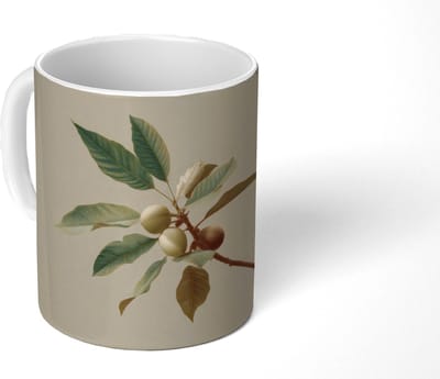 Mok - Koffiemok - Tak - Groene Bladeren - Vruchten - Mokken - 350 ML - Beker - Koffiemokken - Theemok