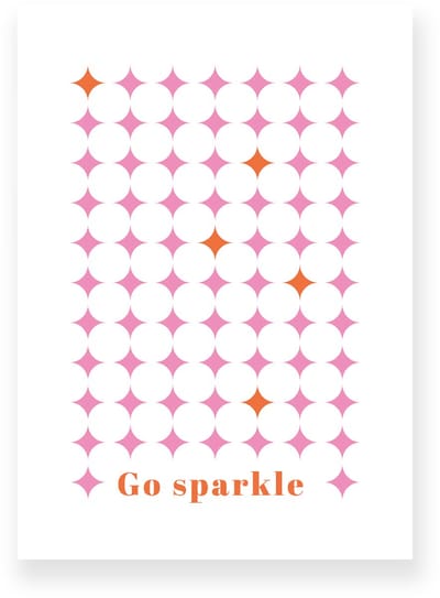 Poster 20x30 cm - Go Sparkle - Ruitpatroon - Roze - Oranje - Grafisch - Retro - Muurdecoratie - Wanddecoratie