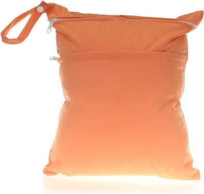Herbruikbare luiertas - Natte zak - Baby spullen organiseren - Dubbele ritsvakken - 30 x 36 cm - Oranje