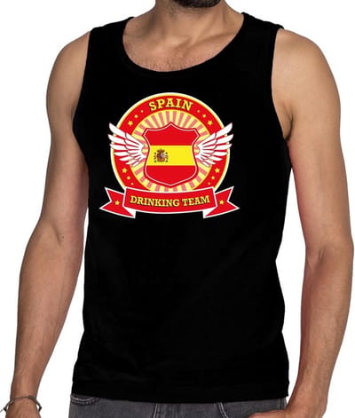 Zwart Spain drinking team tanktop / mouwloos shirt zwart heren - Spanje kleding S