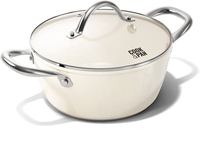Cook & Pan Kookpan met Deksel Ø 20 cm Crème - PFAS vrij - Alle Warmtebronnen - Cool Touch Handgreep - Honingraat Pan met 7 jaar Garantie - Krasbestendige Anti Aanbaklaag - Vaatwasserbestendig - Gas, Inductie, Elektrisch, Oven