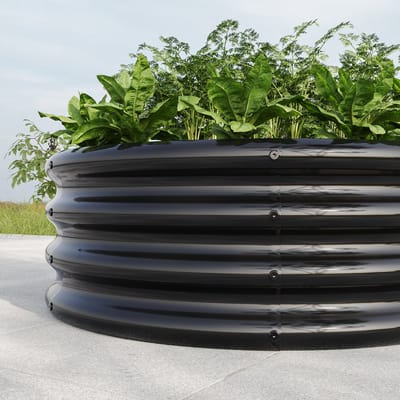 MODFU Verhoogd Tuinbed – Open Bodem & Ovaal Design – 1,5x1,5x1 ft – Voor Tuin of Kas – Gegalvaniseerd Metaal – Zwart